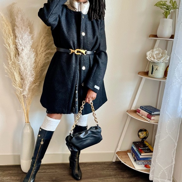 Calvin Klein Black Wool Blend Puffer Coat Medium - Picture 1 of 12